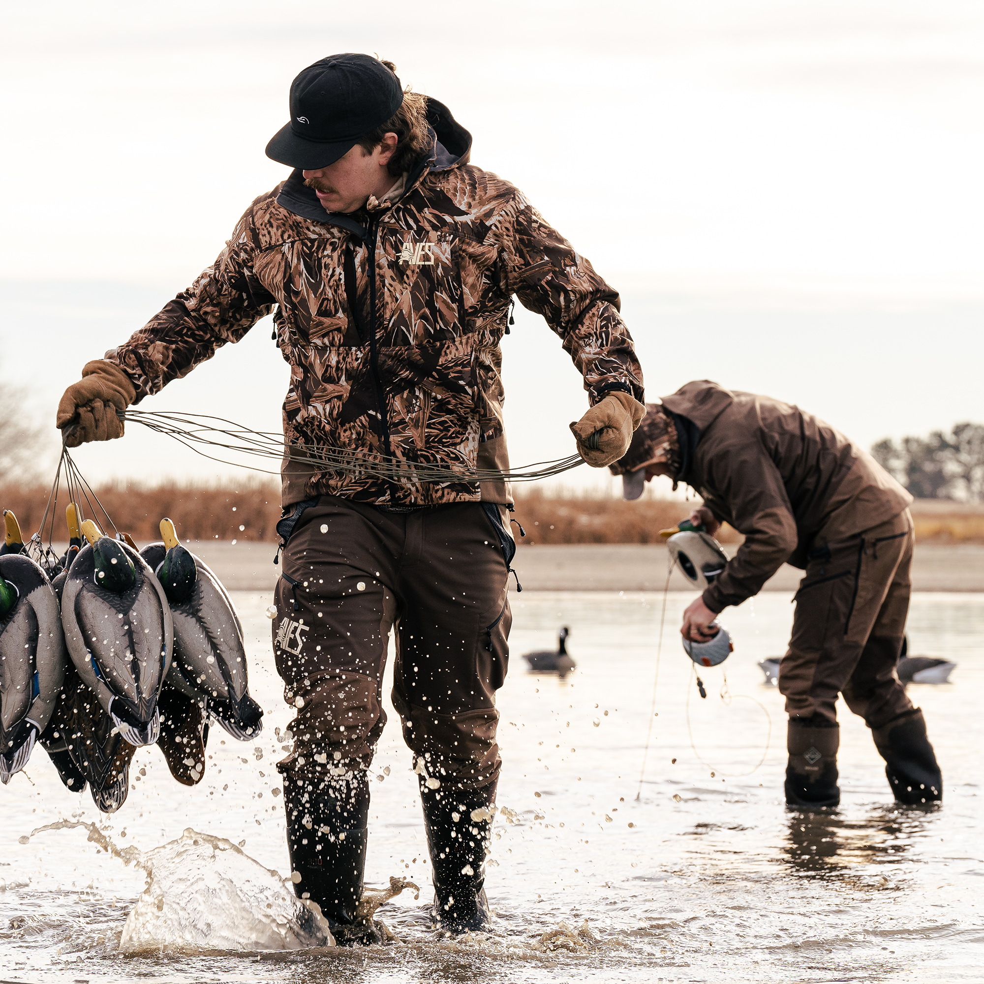 AVES Drifter Pant Cattail top rated waterfowl mid-wight 4-way stretch outer layer pant side view