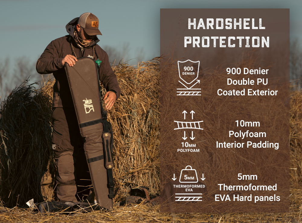 AVES Hybrid Hardshell Floating solid brown 5-star goose hunting space saving travel and blind shot gun case front