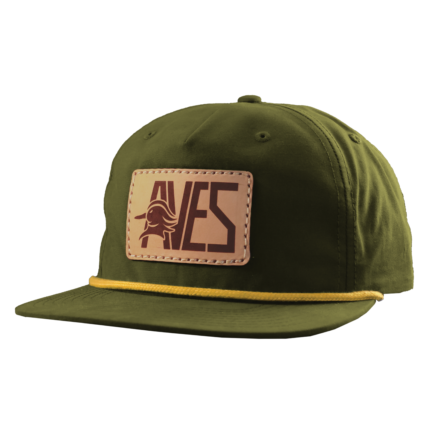 AVES Leather Patch Rope Hat Olive Green Branded Logo Gear front