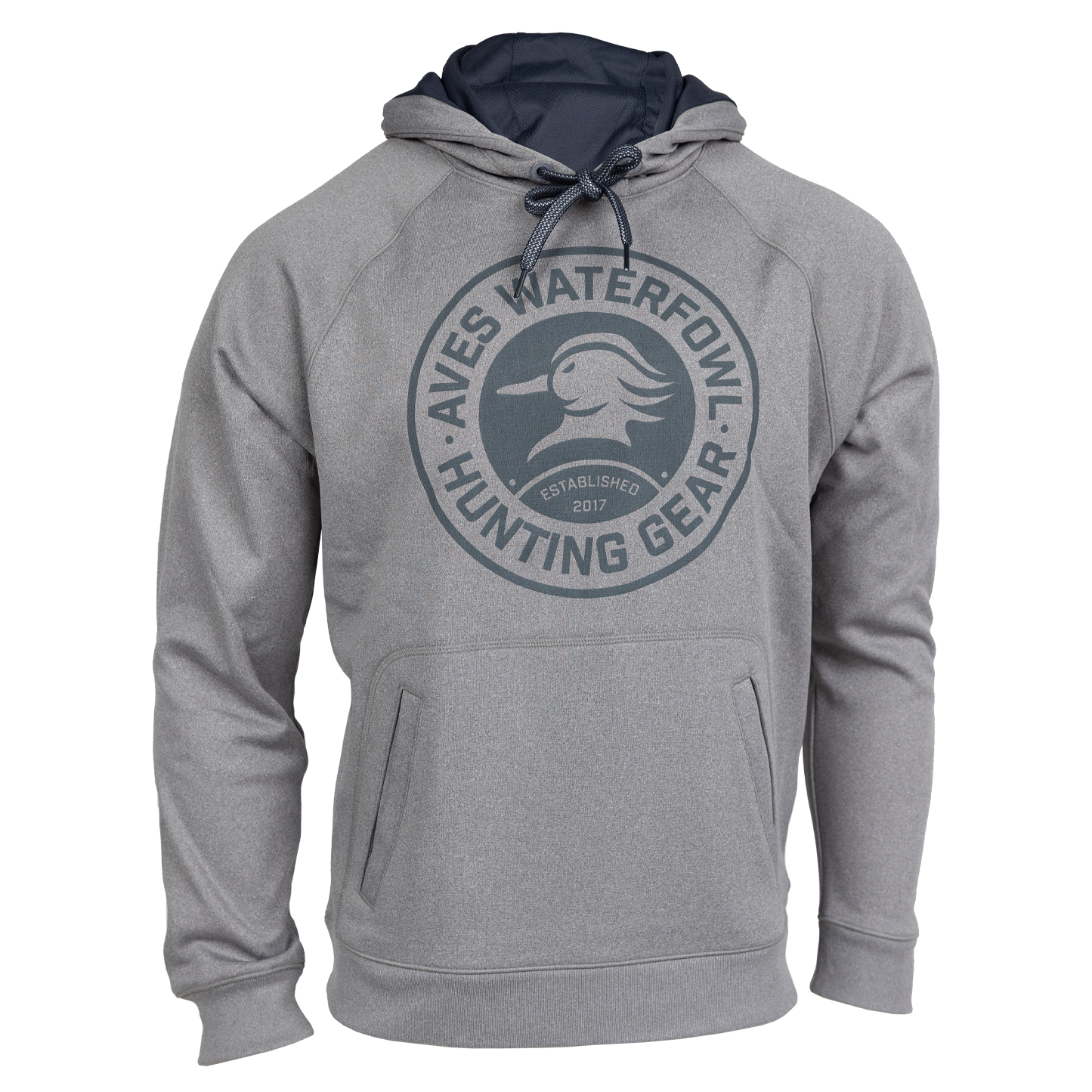 AVES Hunting Gear Hoodie Gray Branded Logo Gear front