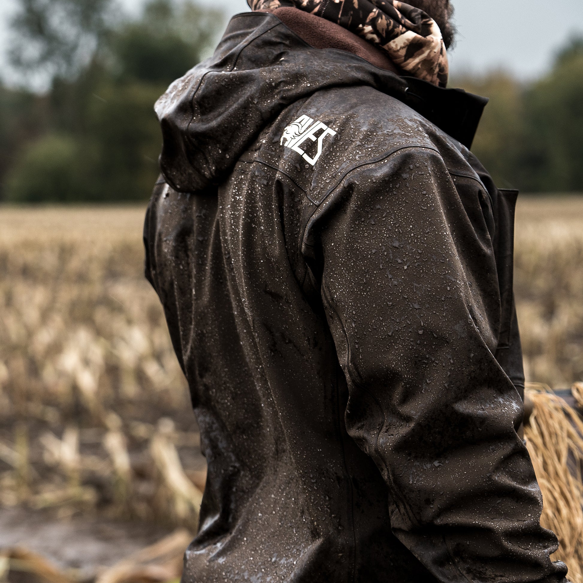 AVES Wading Storm Shell solid brown top-rated  waterfowl hunting waterproof quiet stretch rain jacket  waterproof