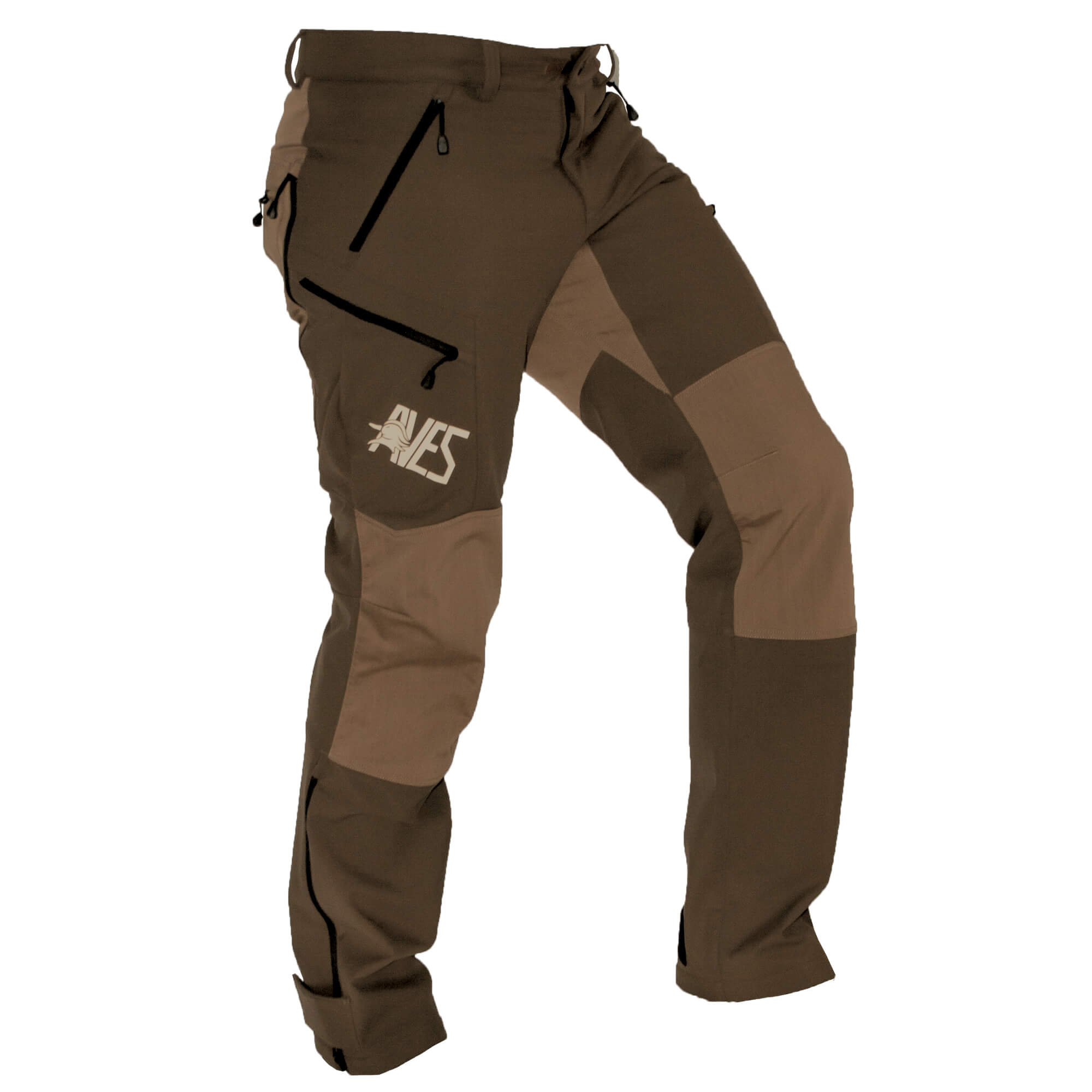 AVES drifter pant solid brown best duck hunting mid-weight 4-way stretch outer layer pant side view