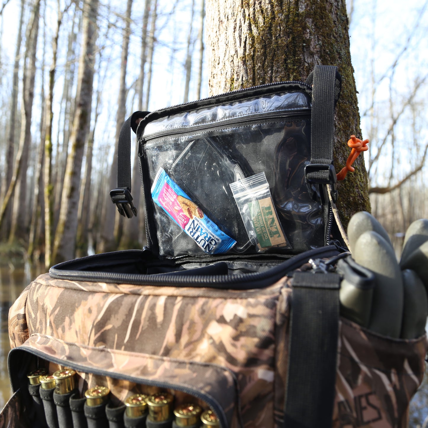 AVES Hybrid Elite Blind Bag refuge camo most organized duck hunting waterproof bottom 16 liter blind bag with shell loops clear pocket