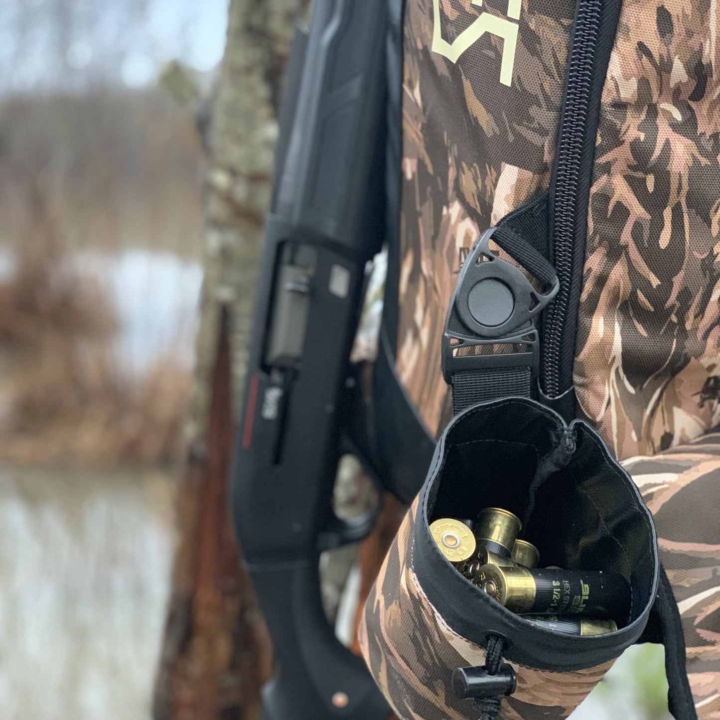 AVES Hybrid Elite Pack refuge camo most organized waterfowl hunting adjustable shelves 40 liter backpack with gun holder shell bag