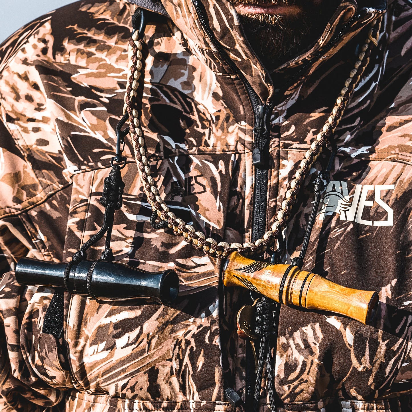 AVES Elite Call Lanyard refuge camo top-rated duck hunting versatile call lanyard call drop attachments