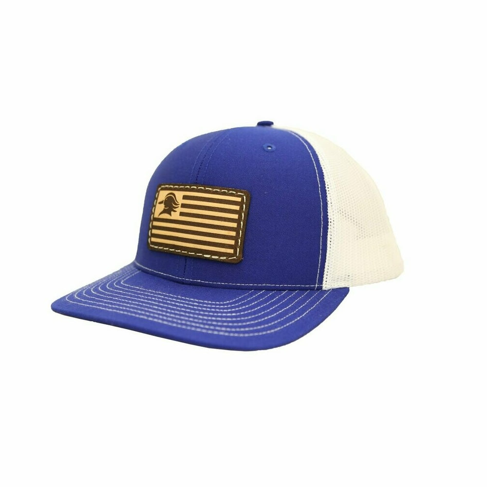 AVES Leather Patch Flag Hat blue/white Branded Logo Gear front