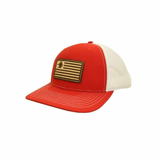 AVES Leather Patch Flag Hat red/white Branded Logo Gear front