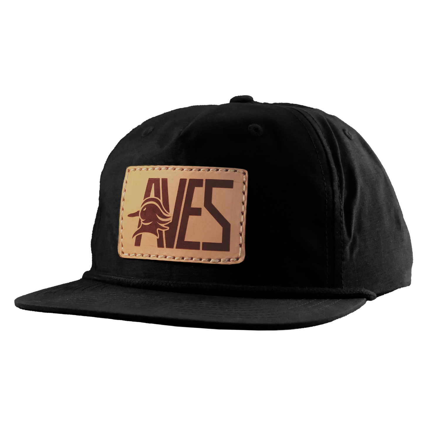 AVES Leather Patch Rope Hat Black  Branded Logo Gear   front
