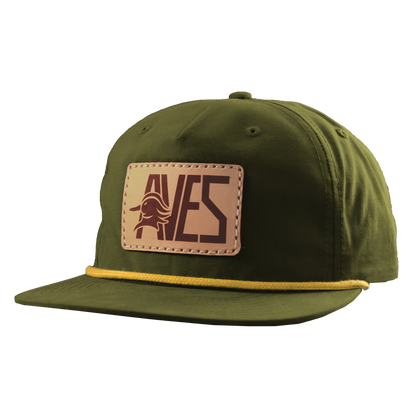 AVES Leather Patch Rope Hat Olive Green  Branded Logo Gear   front