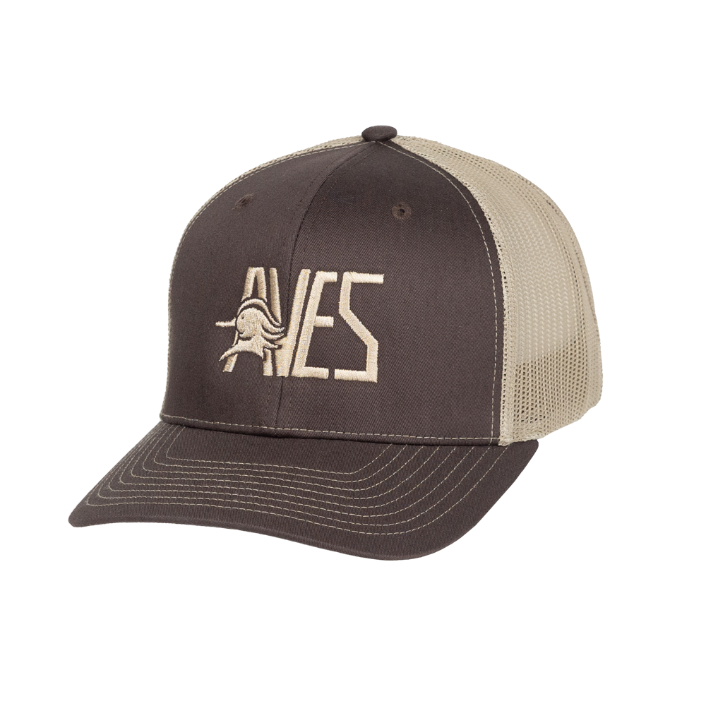 AVES Trucker Hat Brown Branded Logo Gear front 
