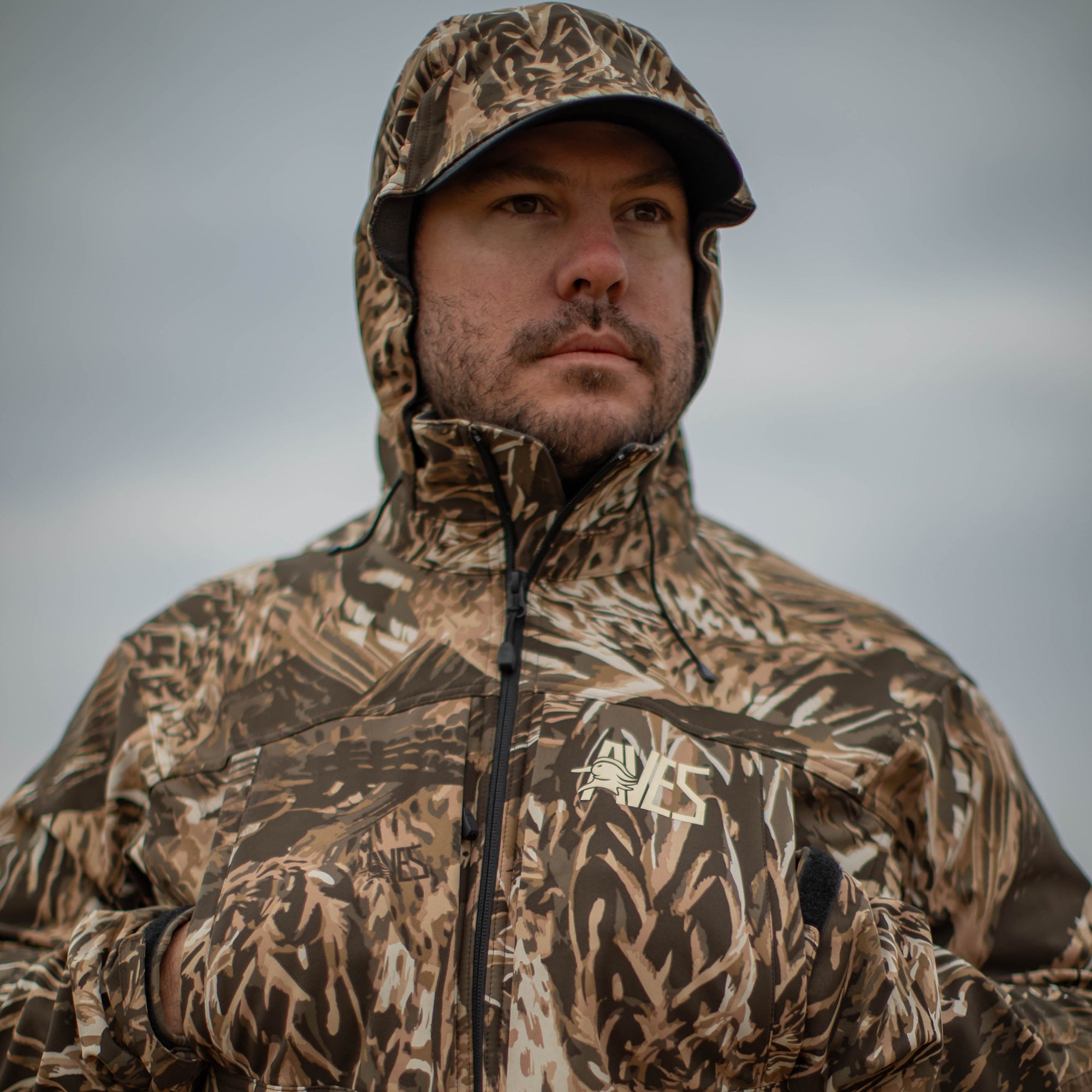 AVES drifter jacket camo best duck hunting  mid-weight 4-way stretch outer layer jacket / coat high hand pockets