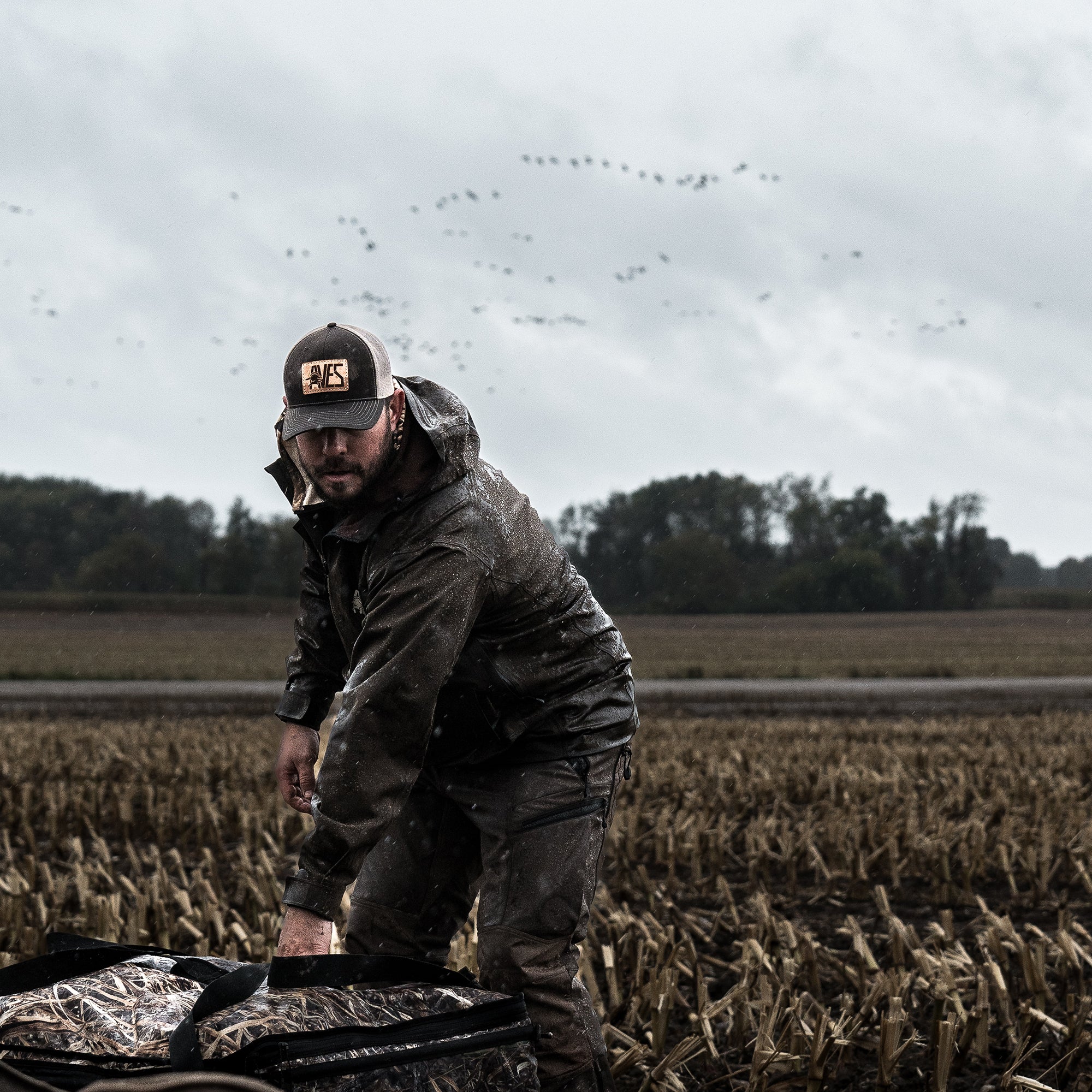AVES Wading Storm Shell solid brown 5-star waterfowl hunting  waterproof quiet stretch rain jacket field work 