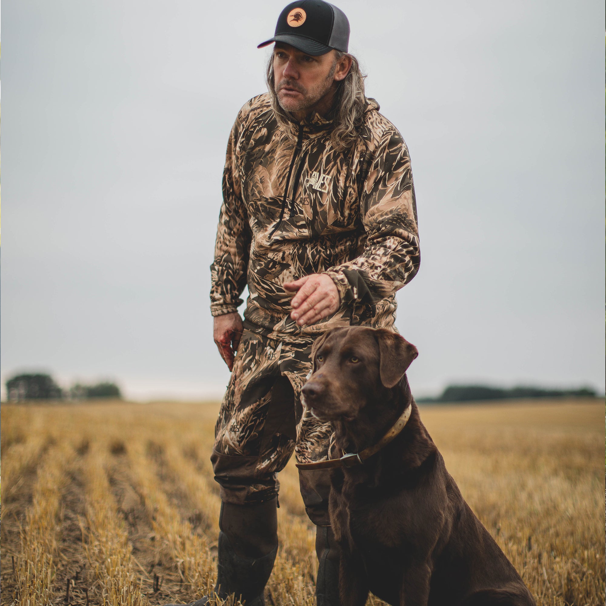 AVES Stratum Camo top rated waterfowl mid-weight hoodie working dog