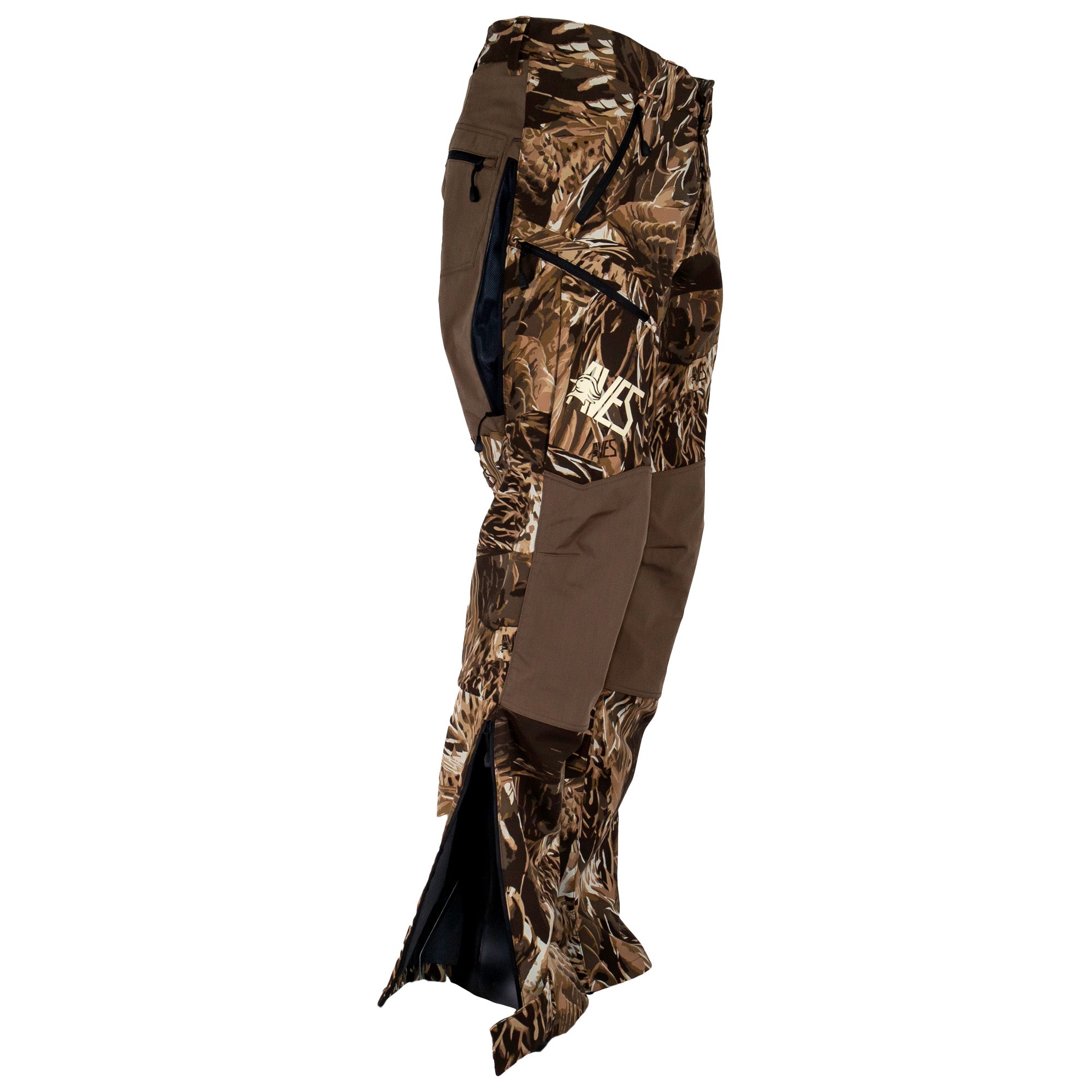 AVES drifter pant camo best  duck hunting  mid-weight 4-way stretch outer layer pant side view