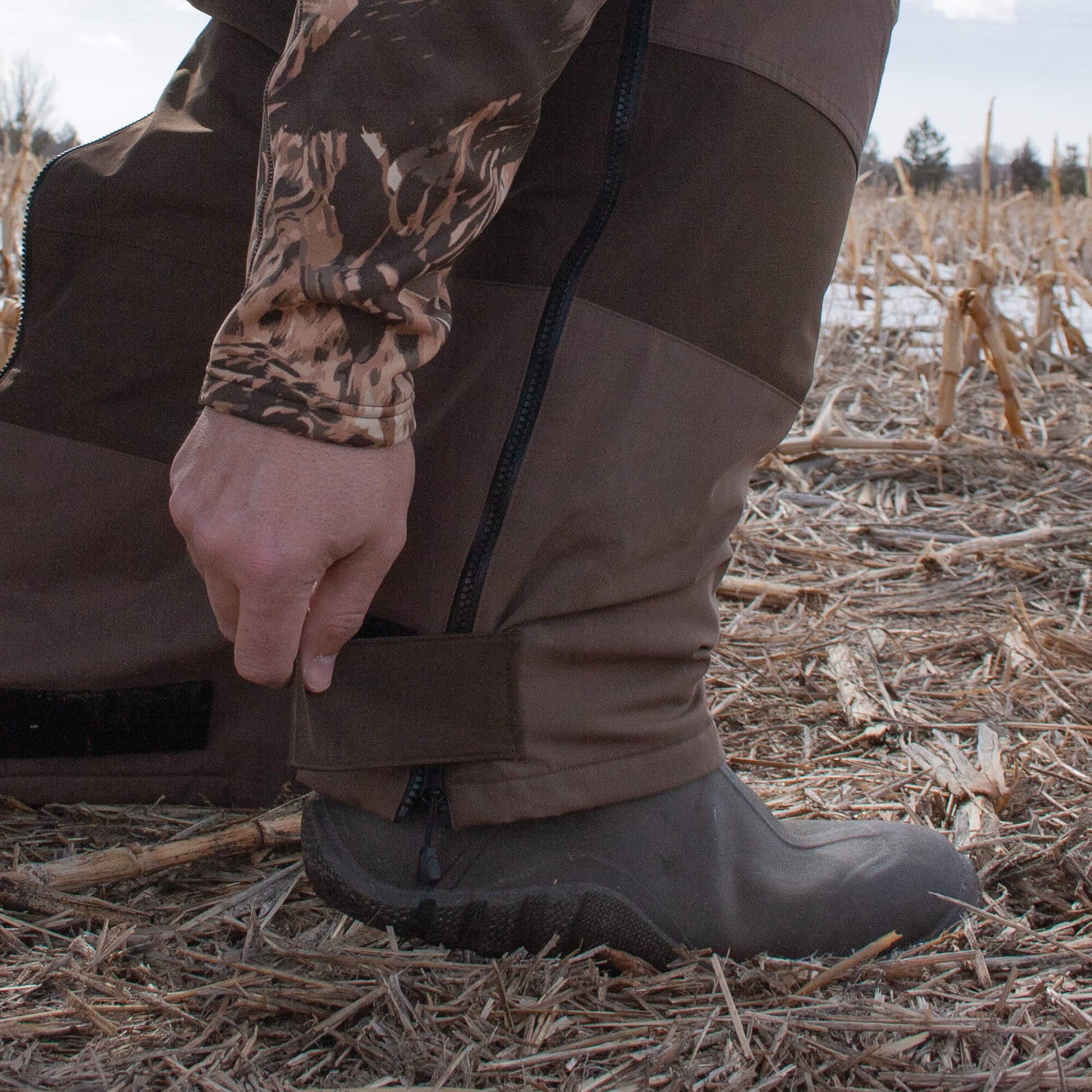 AVES Bering Bibs solid brown top-rated  waterfowl hunting cold weather waterproof insulated bibs velcro bottoms