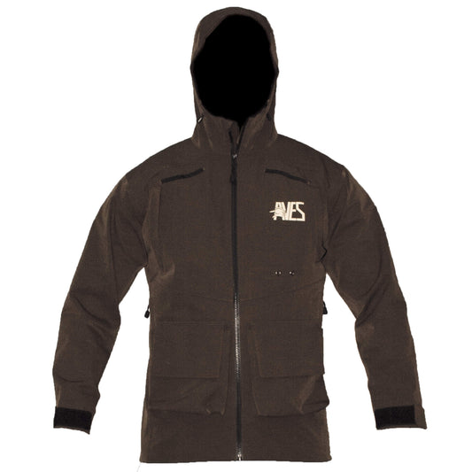 AVES Wading Storm Shell solid brown best duck hunting waterproof quiet stretch rain jacket front