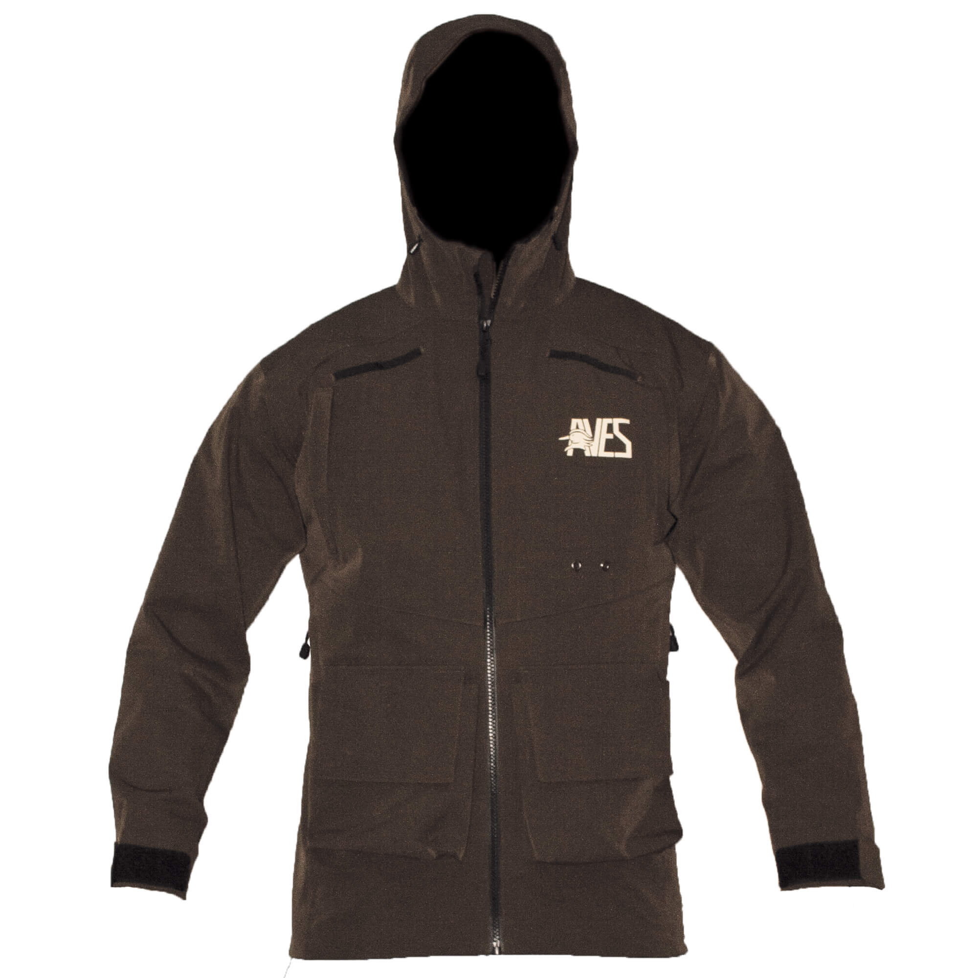 AVES Wading Storm Shell solid brown best duck hunting waterproof quiet stretch rain jacket front 